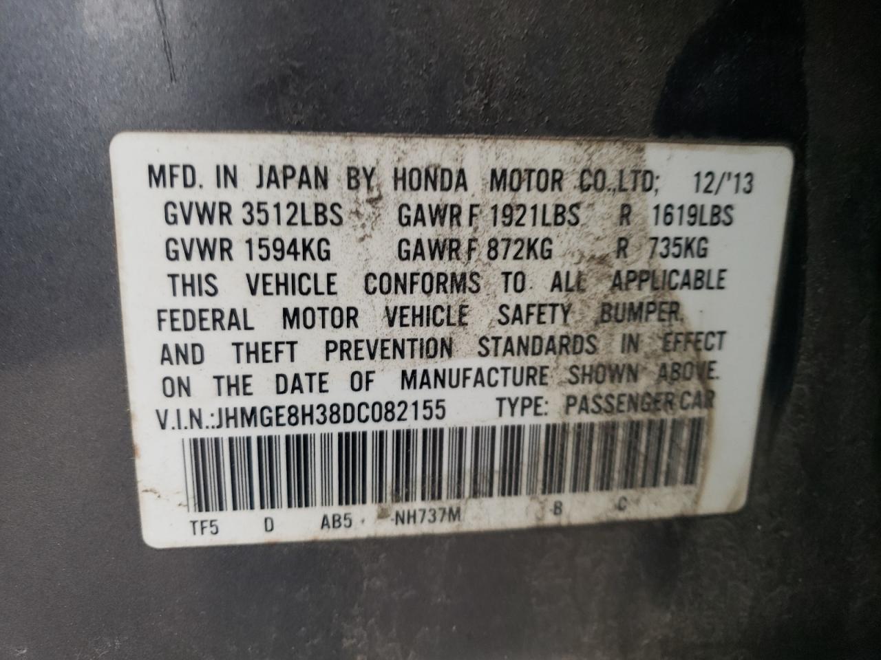 JHMGE8H38DC082155 2013 Honda Fit