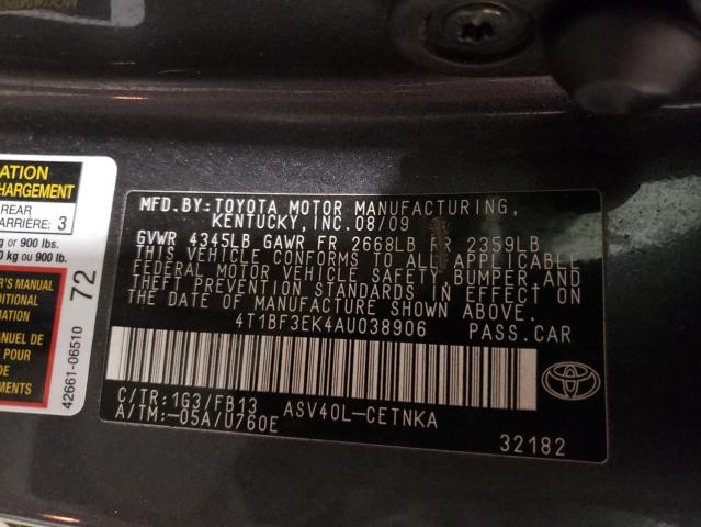 2010 Toyota Camry Base VIN: 4T1BF3EK4AU038906 Lot: 46022784