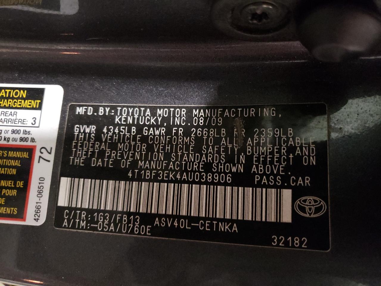 4T1BF3EK4AU038906 2010 Toyota Camry Base