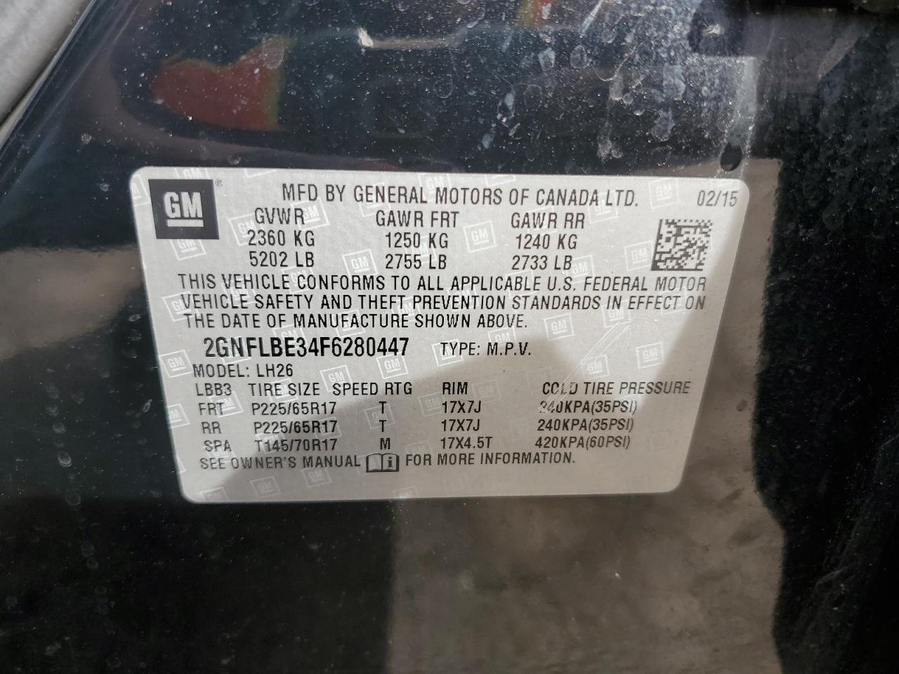 2GNFLBE34F6280447 2015 Chevrolet Equinox Lt