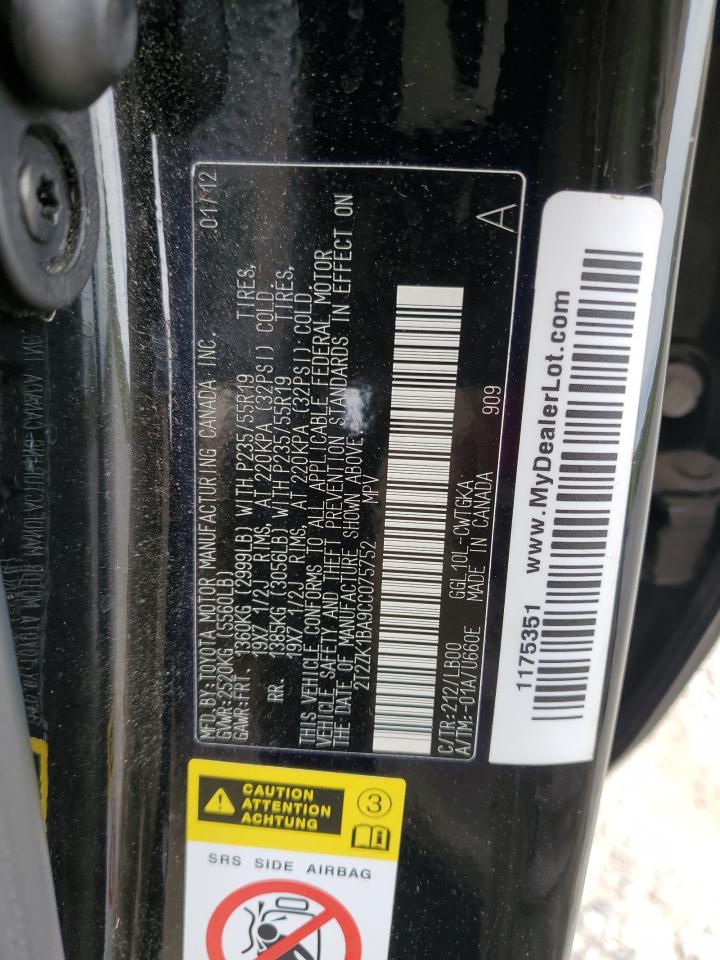 2T2ZK1BA9CC075752 2012 Lexus Rx 350