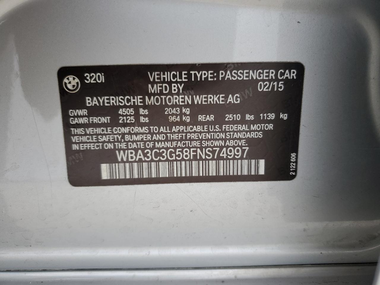 WBA3C3G58FNS74997 2015 BMW 320 I xDrive