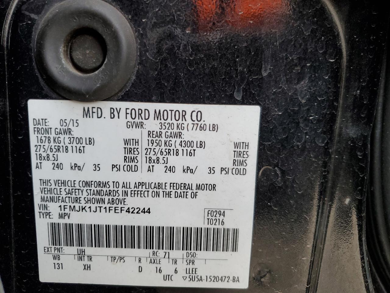 1FMJK1JT1FEF42244 2015 Ford Expedition El Xlt