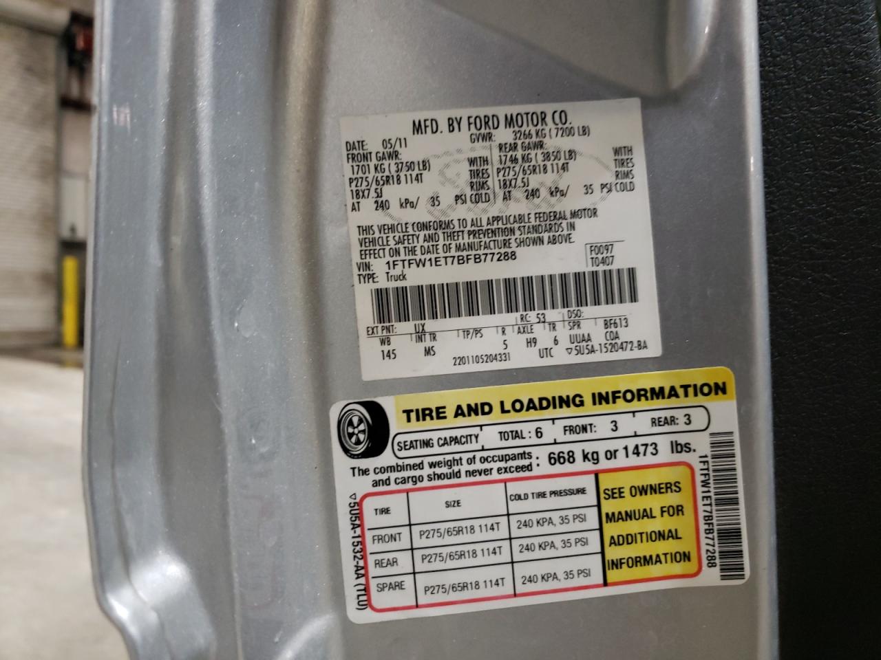 1FTFW1ET7BFB77288 2011 Ford F150 Supercrew