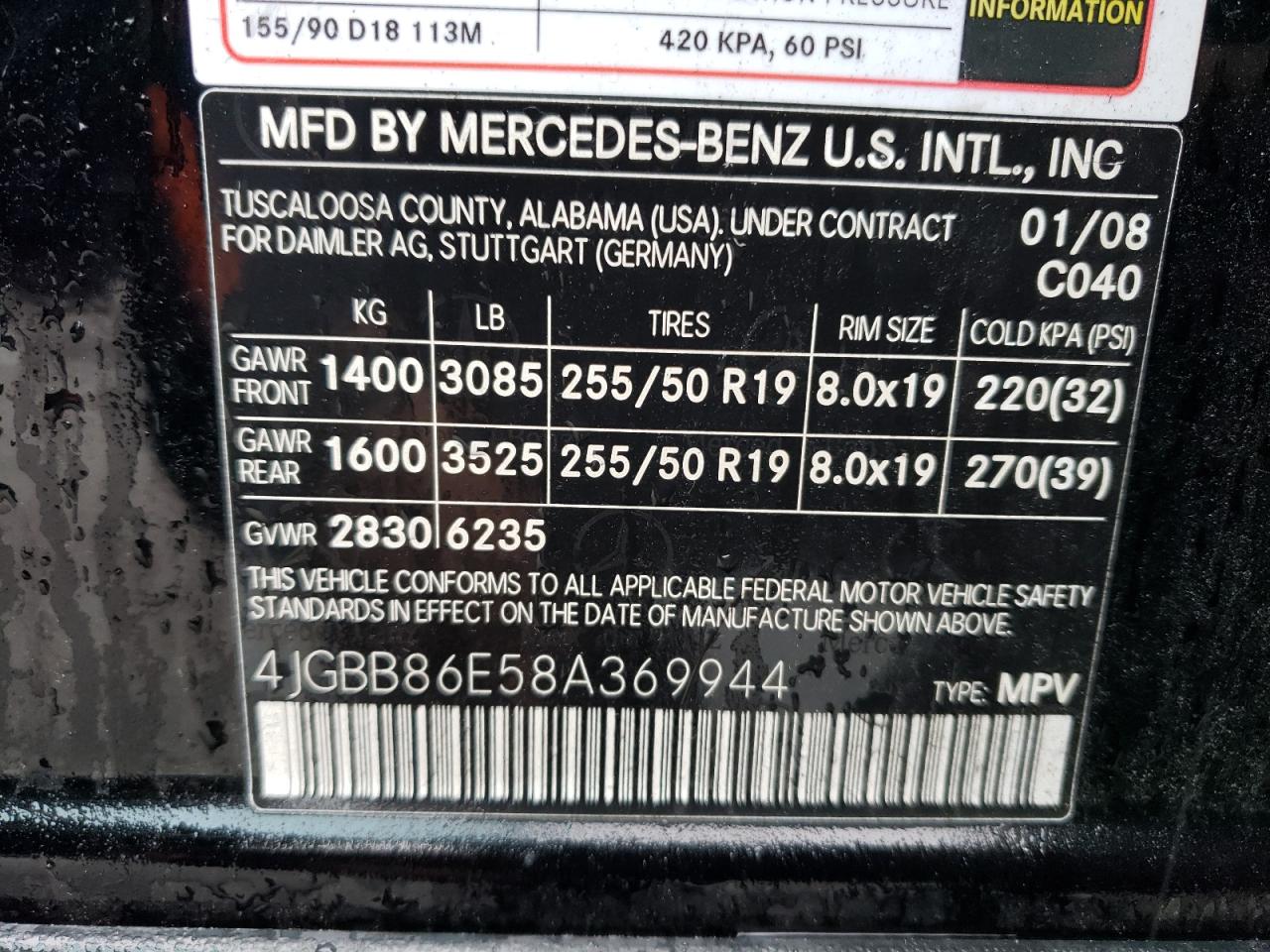 4JGBB86E58A369944 2008 Mercedes-Benz Ml 350