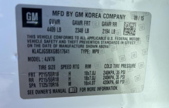 KL4CJGSBXGB517641 | 2016 Buick encore