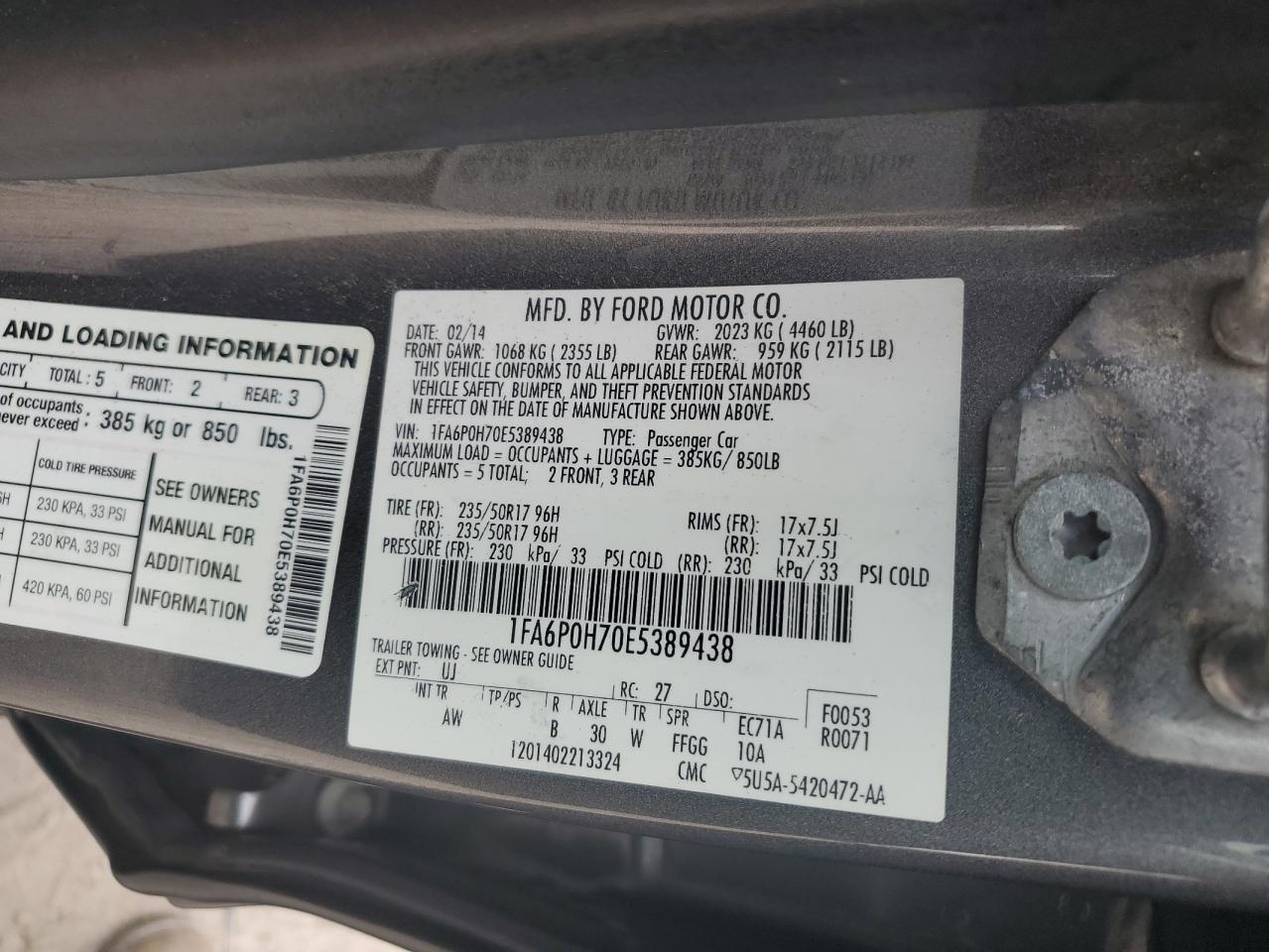 1FA6P0H70E5389438 2014 Ford Fusion Se