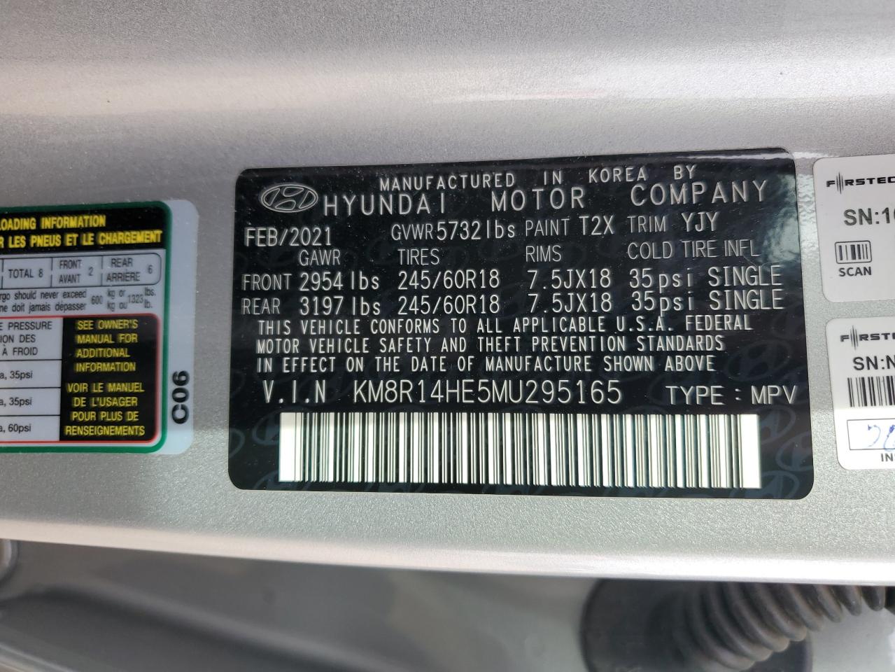 KM8R14HE5MU295165 2021 Hyundai Palisade Se