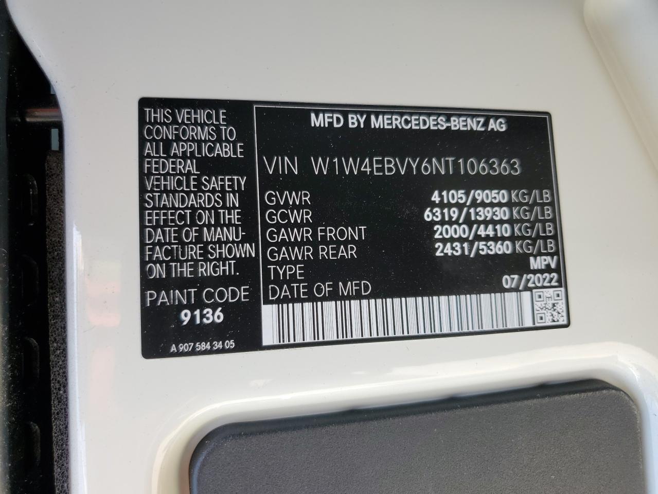 W1W4EBVY6NT106363 2022 Mercedes-Benz Sprinter 2500