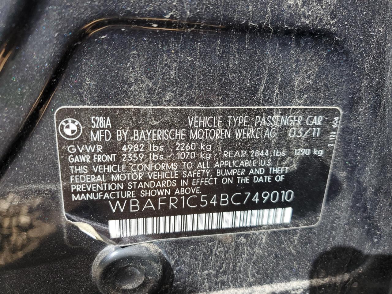 WBAFR1C54BC749010 2011 BMW 528 I