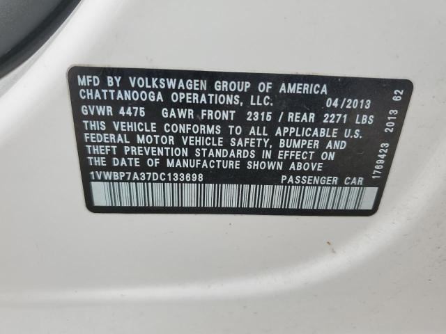 2013 Volkswagen Passat Se VIN: 1VWBP7A37DC133698 Lot: 46714174