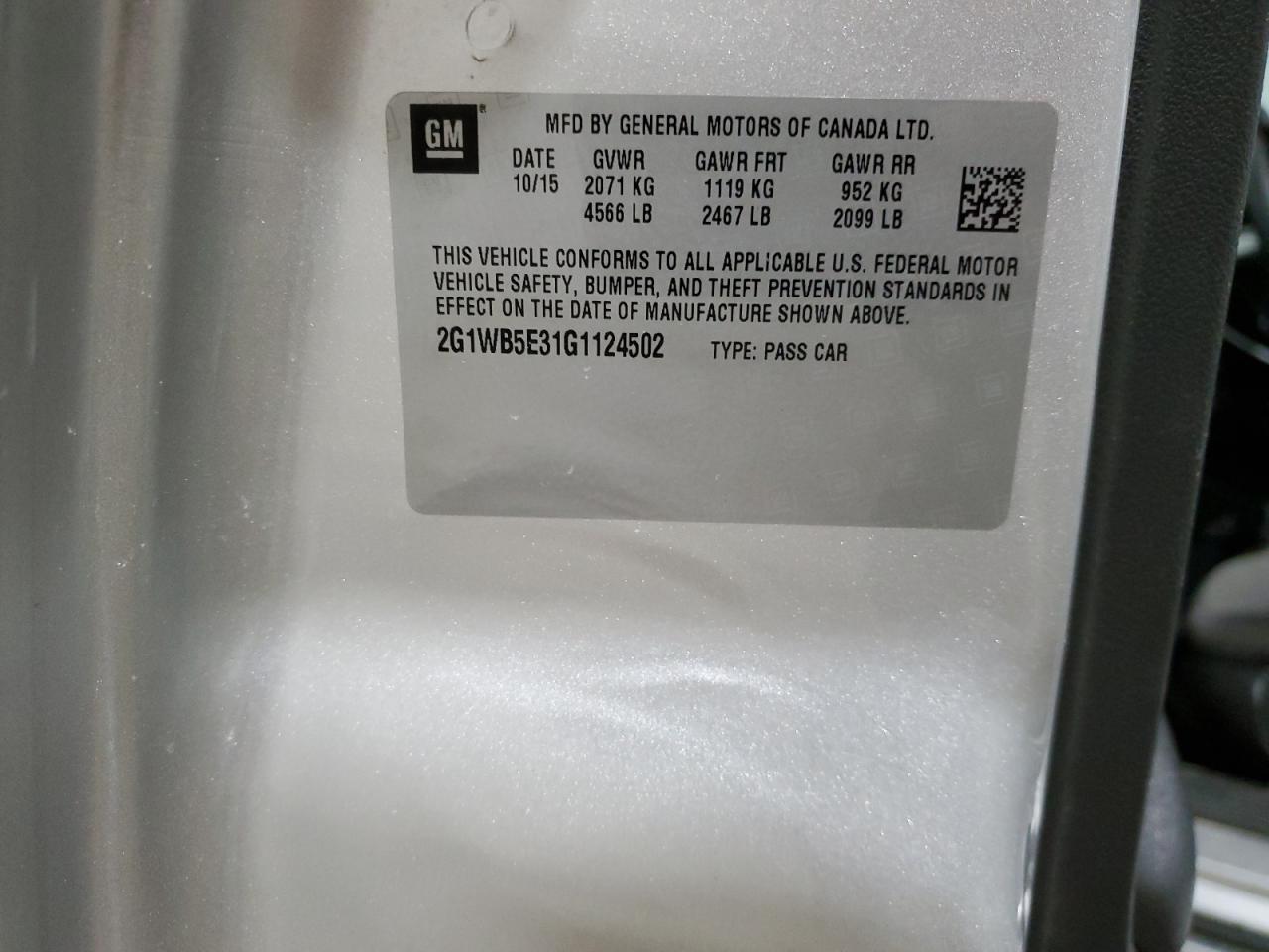 2G1WB5E31G1124502 CHEVROLET IMPALA 2016