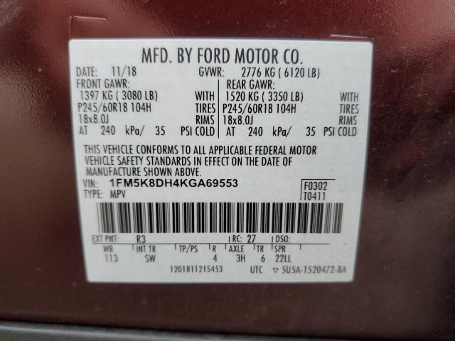 2019 Ford Explorer Xlt VIN: 1FM5K8DH4KGA69553 Lot: 45937364