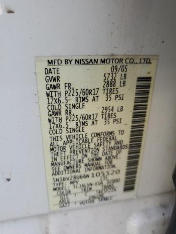 2006 Nissan Quest S VIN: 5N1BV28U66N105520 Lot: 47315224