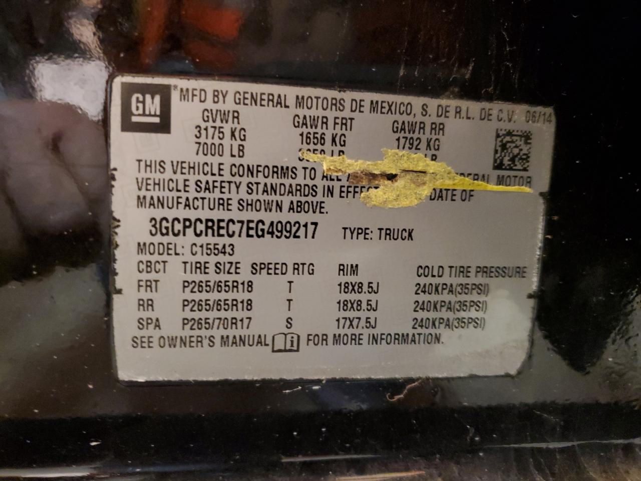 3GCPCREC7EG499217 2014 Chevrolet Silverado C1500 Lt