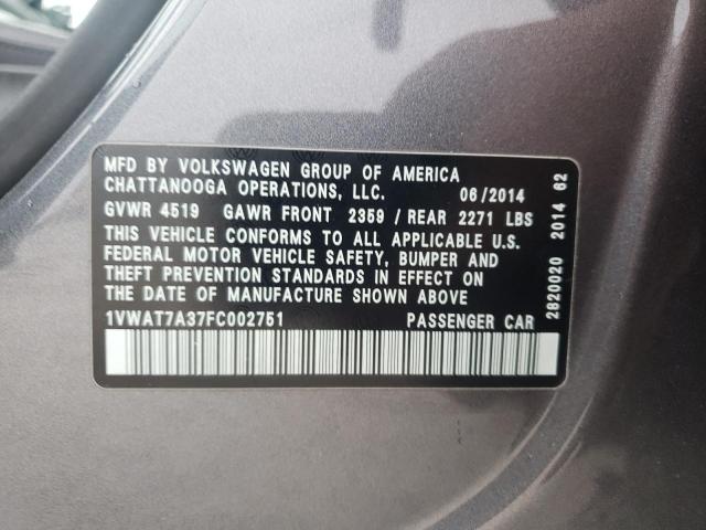 1VWAT7A37FC002751 | 2015 Volkswagen passat s