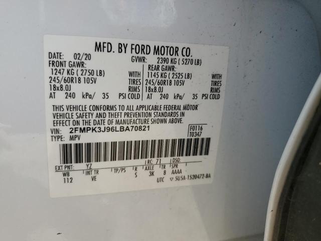 2020 Ford Edge Sel VIN: 2FMPK3J96LBA70821 Lot: 46216634