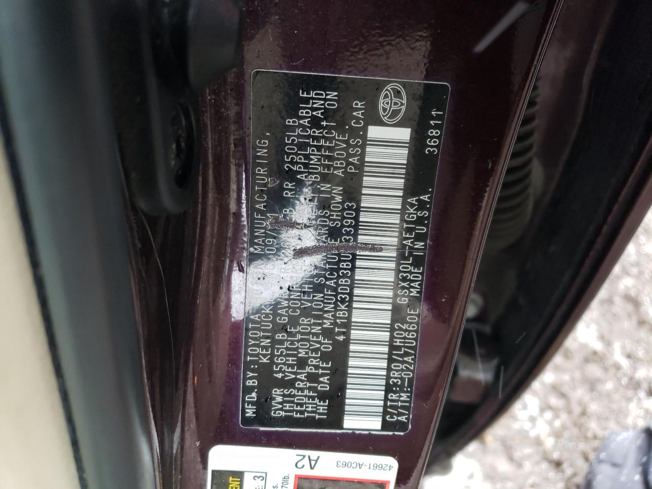 4T1BK3DB3BU433903 2011 Toyota Avalon Base