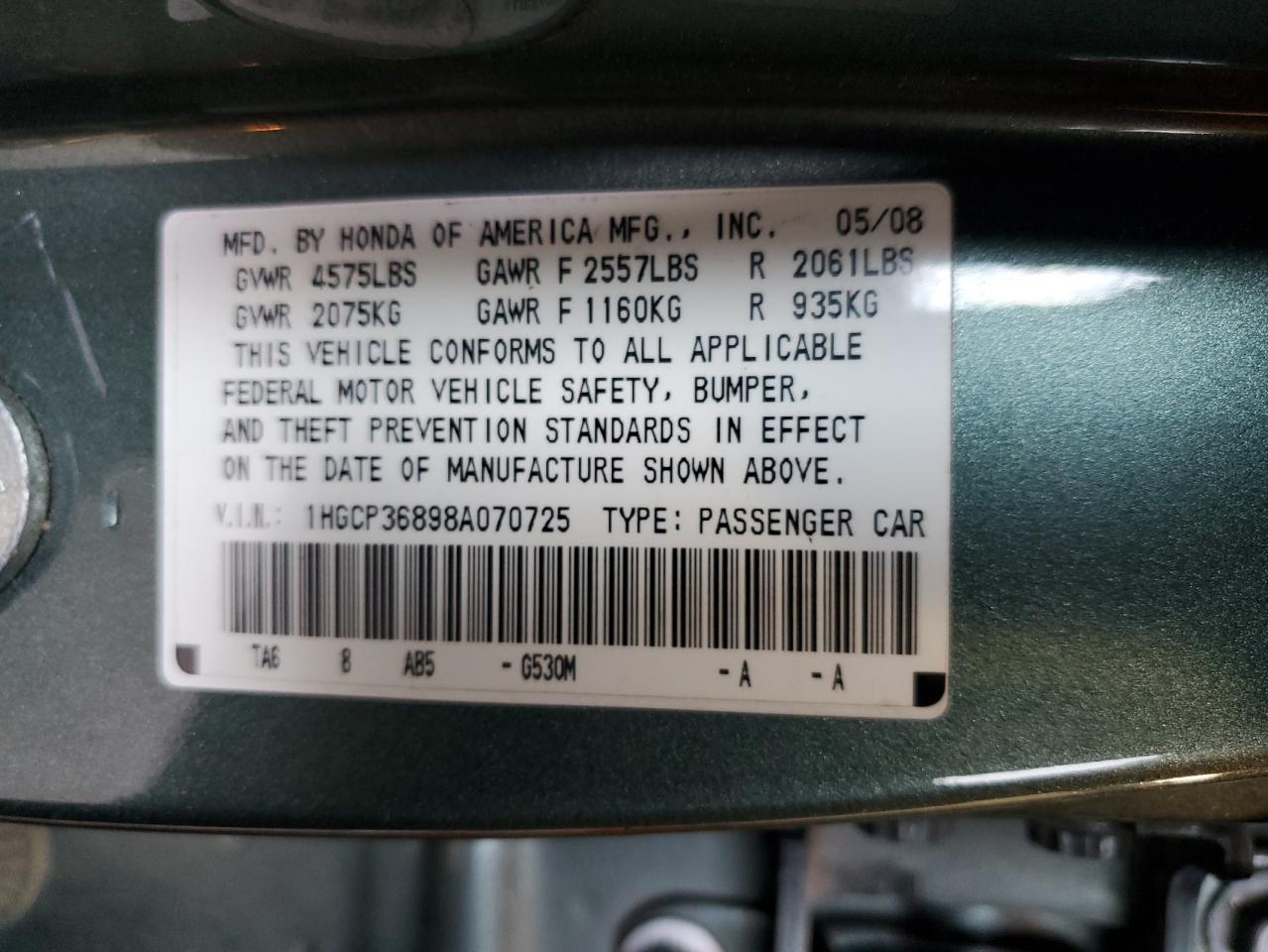 1HGCP36898A070725 2008 Honda Accord Exl