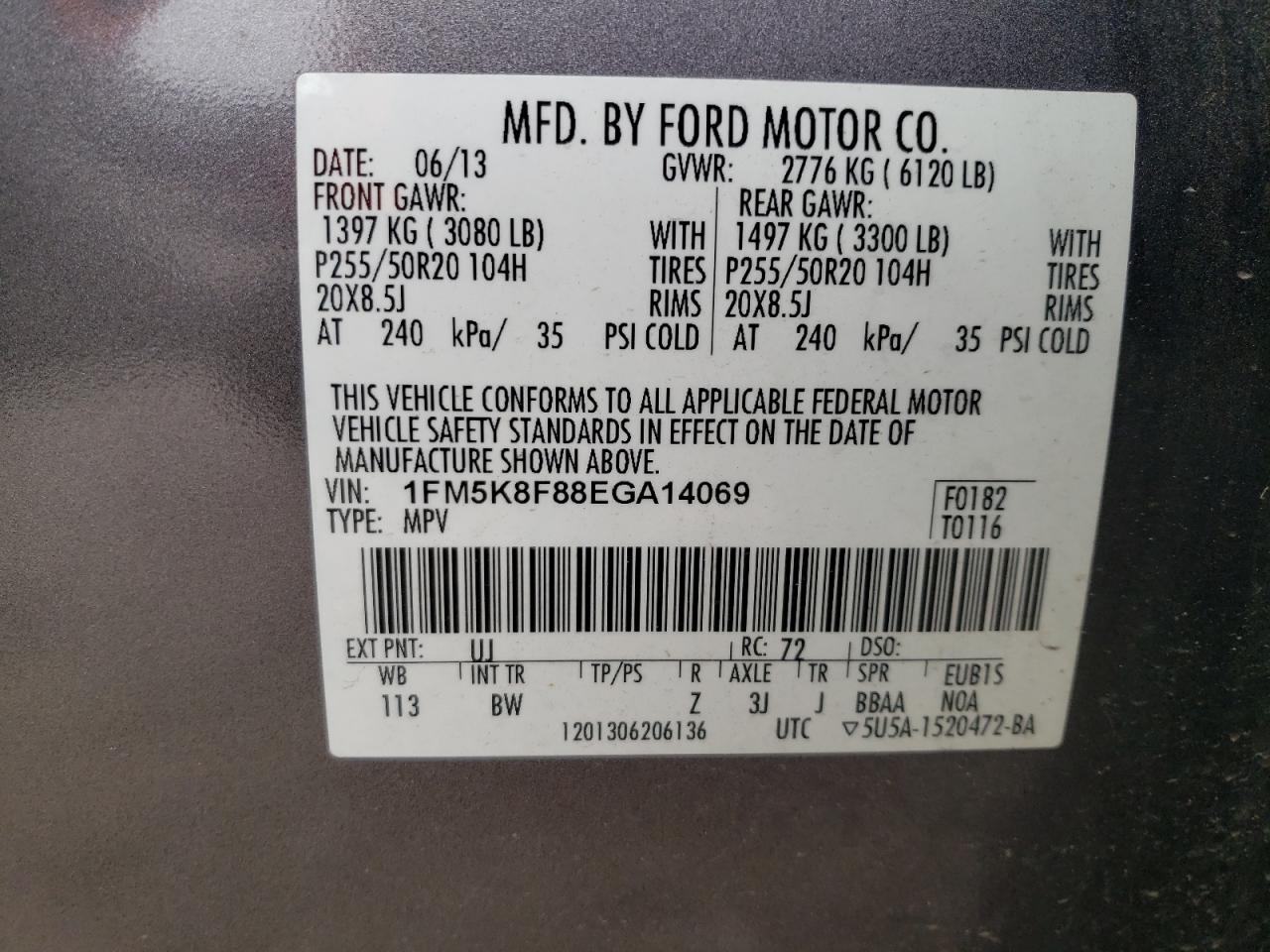 1FM5K8F88EGA14069 2014 Ford Explorer Limited