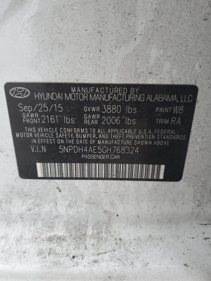 2016 Hyundai Elantra Se vin: 5NPDH4AE5GH768324