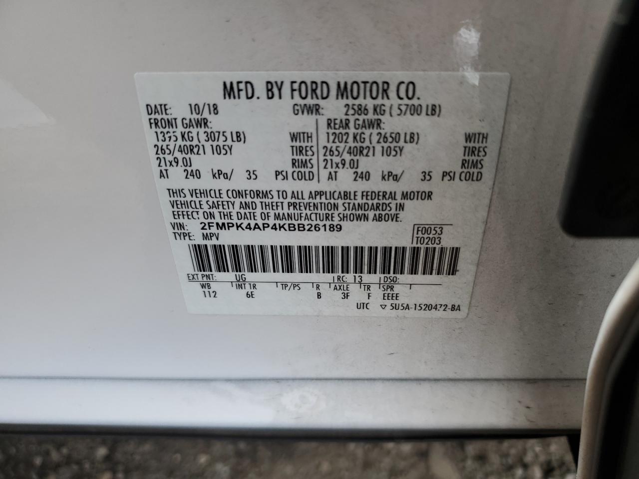 2019 Ford Edge St vin: 2FMPK4AP4KBB26189