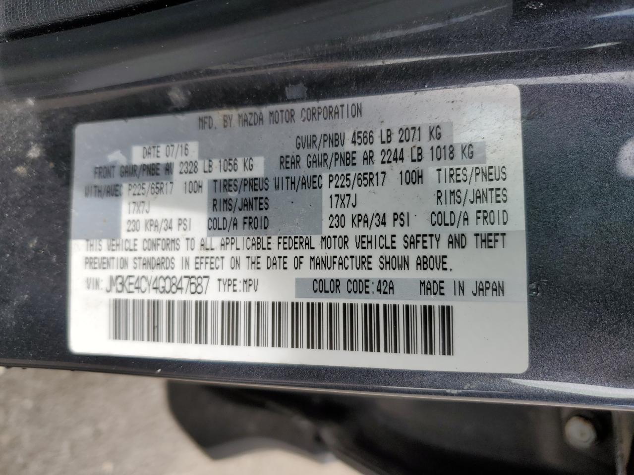 JM3KE4CY4G0847687 2016 Mazda Cx-5 Touring