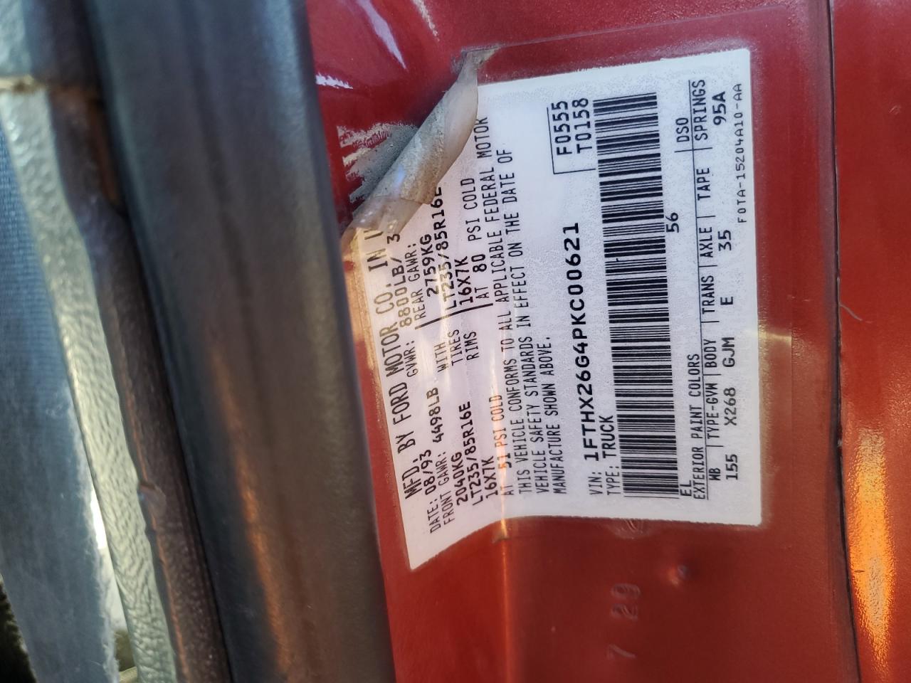 1FTHX26G4PKC00621 1993 Ford F250