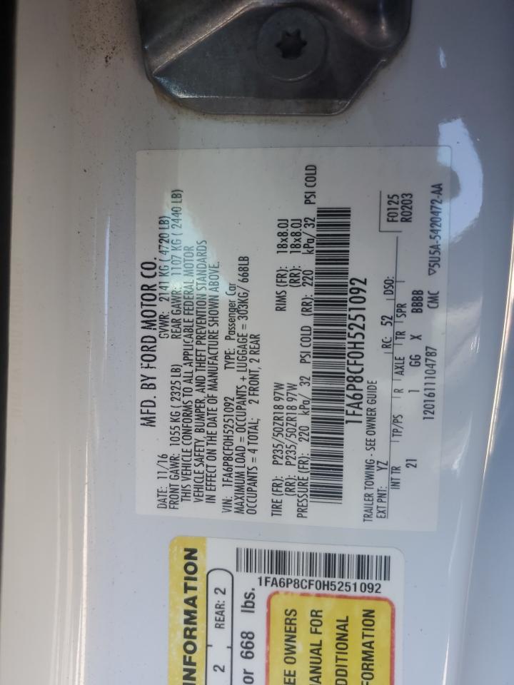 1FA6P8CF0H5251092 FORD MUSTANG 2017