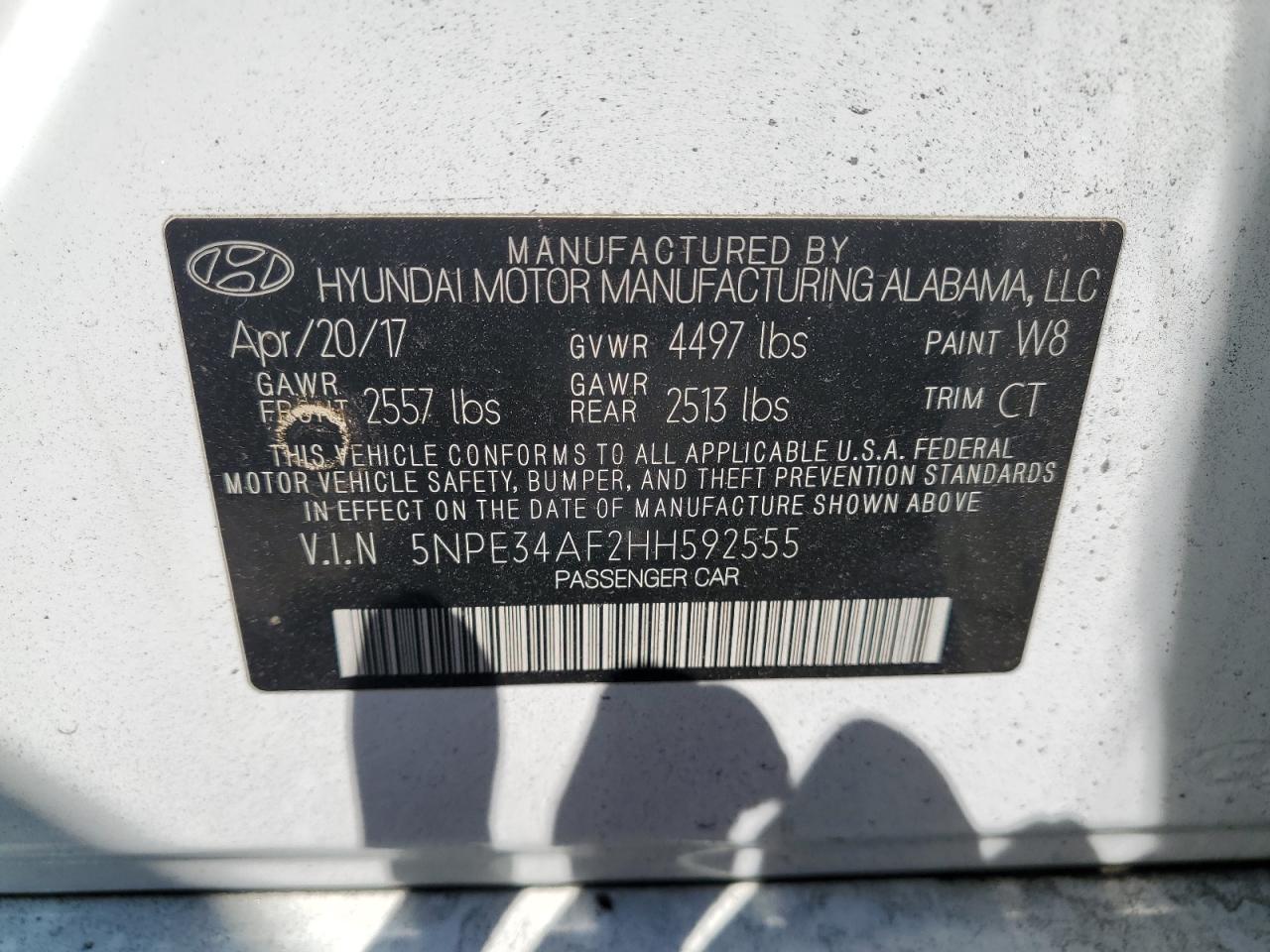 5NPE34AF2HH592555 2017 Hyundai Sonata Sport