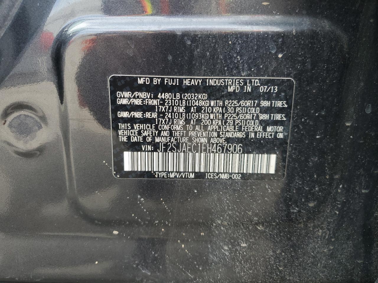 JF2SJAEC1EH467906 2014 Subaru Forester 2.5I Premium