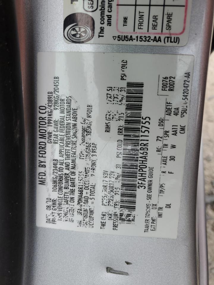 3FAHP0HA6BR115755 2011 Ford Fusion Se