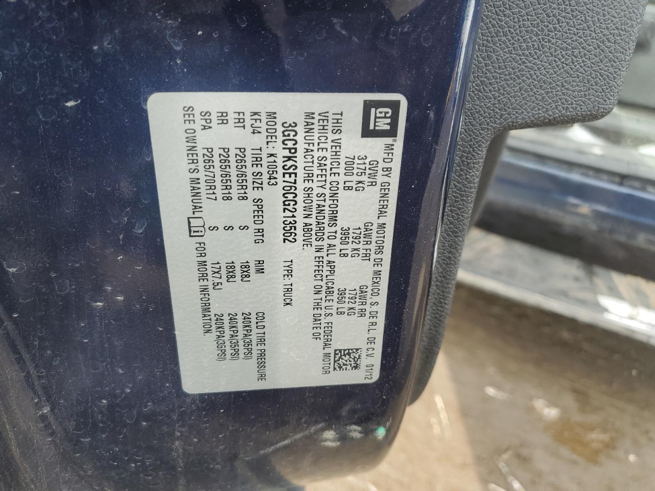 3GCPKSE76CG213562 2012 Chevrolet Silverado K1500 Lt