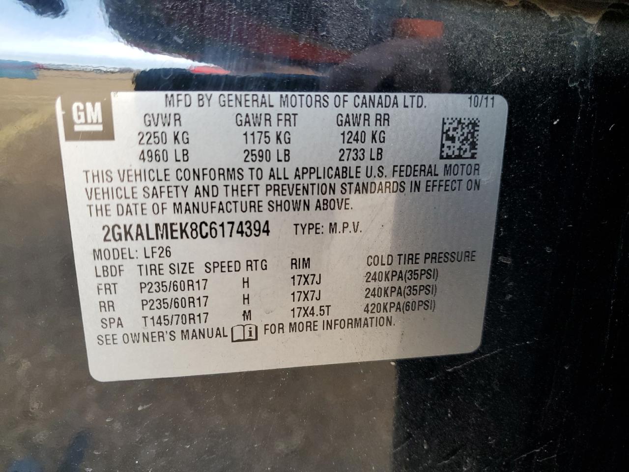 2GKALMEK8C6174394 2012 GMC Terrain Sle