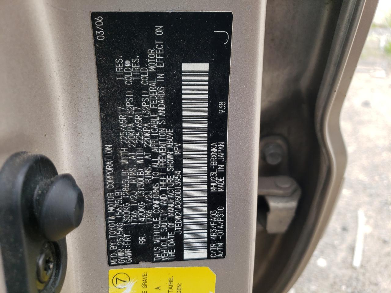 JTEDW21A260013954 2006 Toyota Highlander Hybrid
