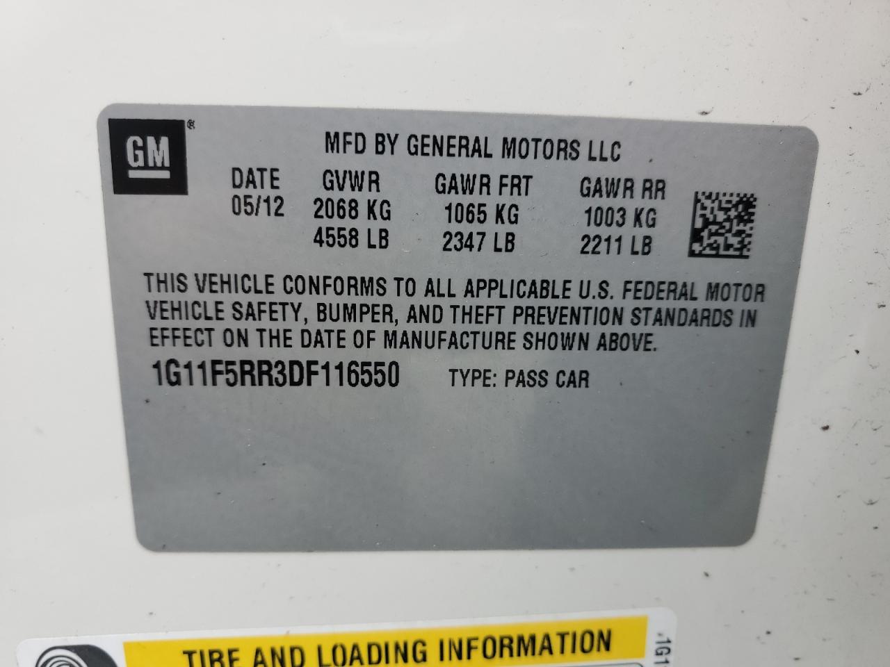 1G11F5RR3DF116550 2013 Chevrolet Malibu 2Lt