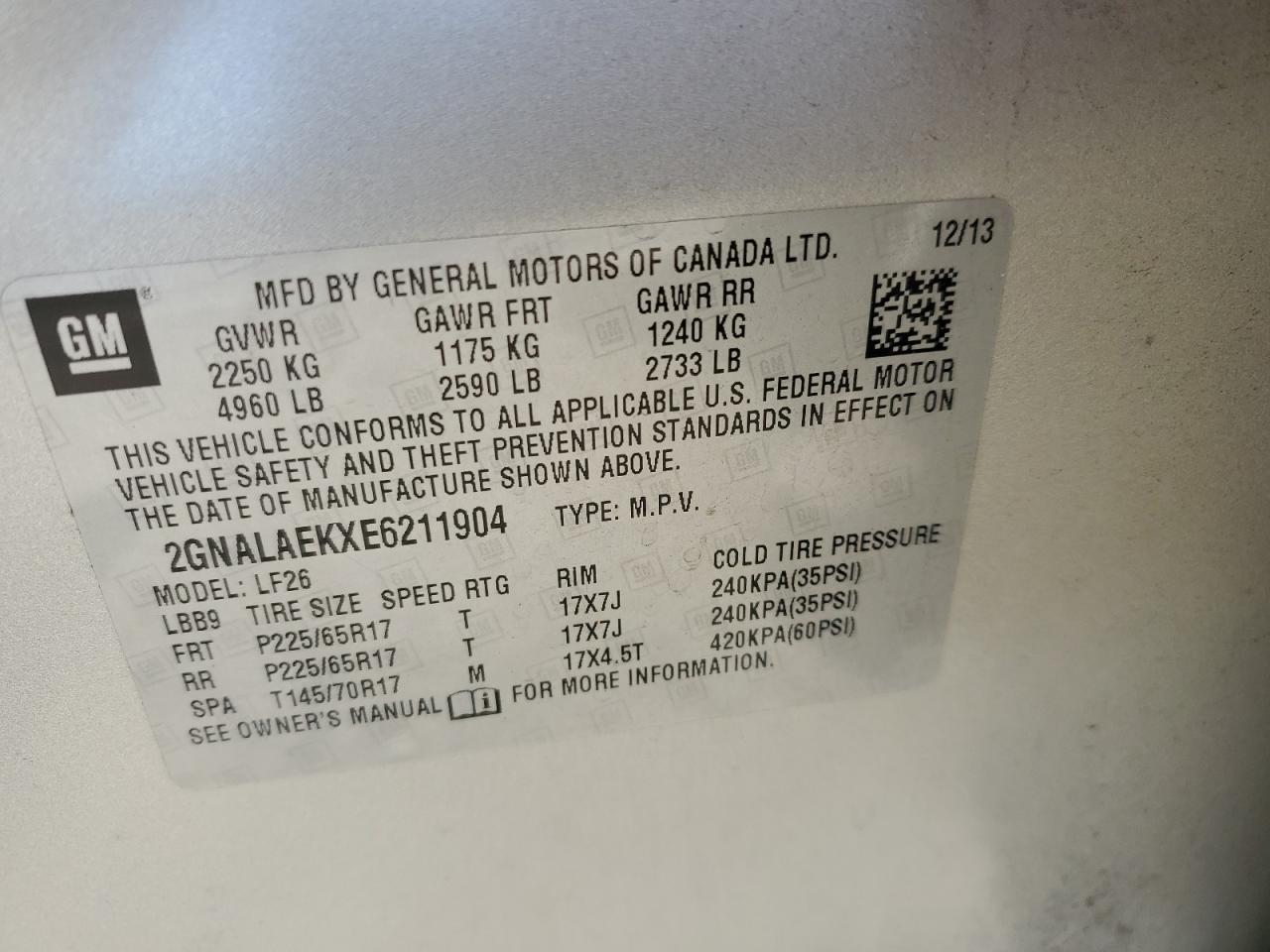 2GNALAEKXE6211904 2014 Chevrolet Equinox Ls