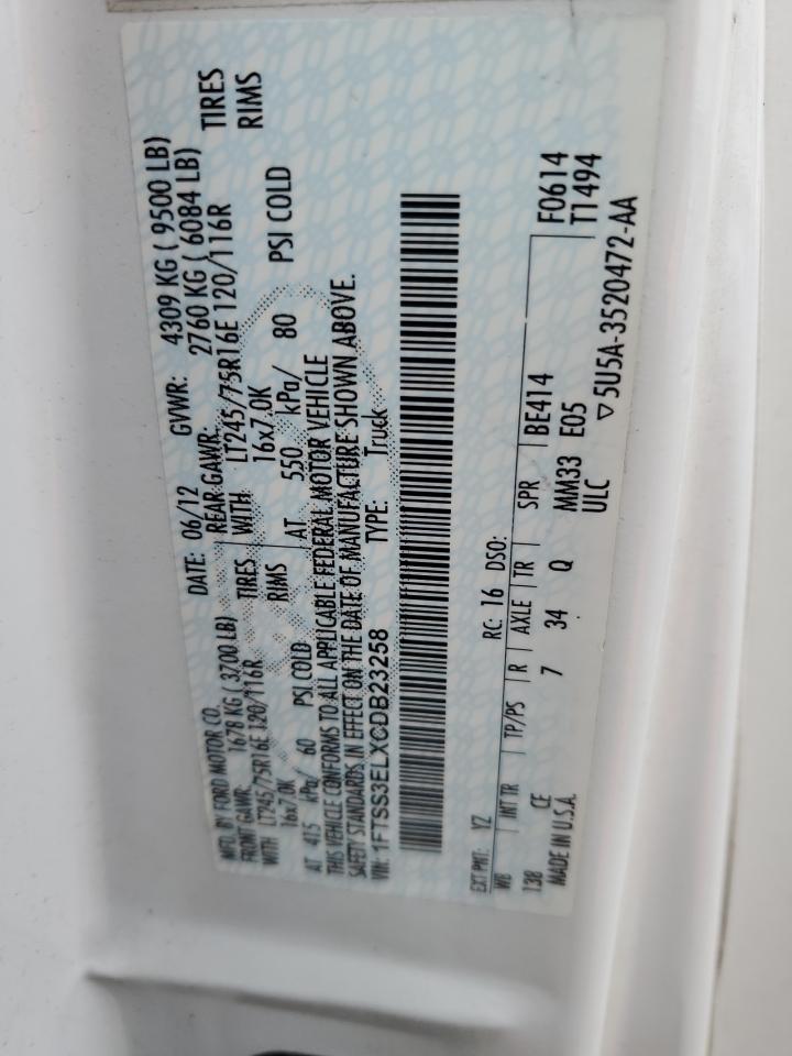 1FTSS3ELXCDB23258 2012 Ford Econoline E350 Super Duty Van