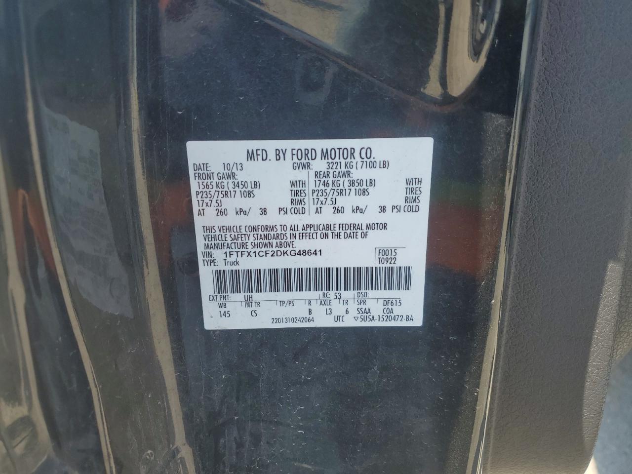 1FTFX1CF2DKG48641 2013 Ford F150 Super Cab