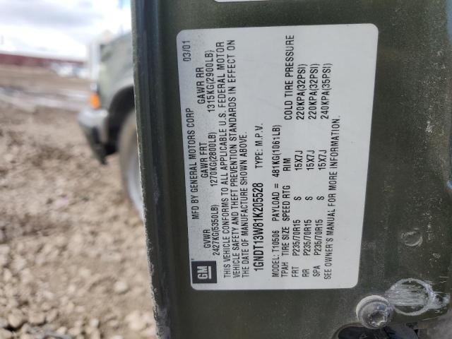 2001 Chevrolet Blazer VIN: 1GNDT13W81K205528 Lot: 47780954