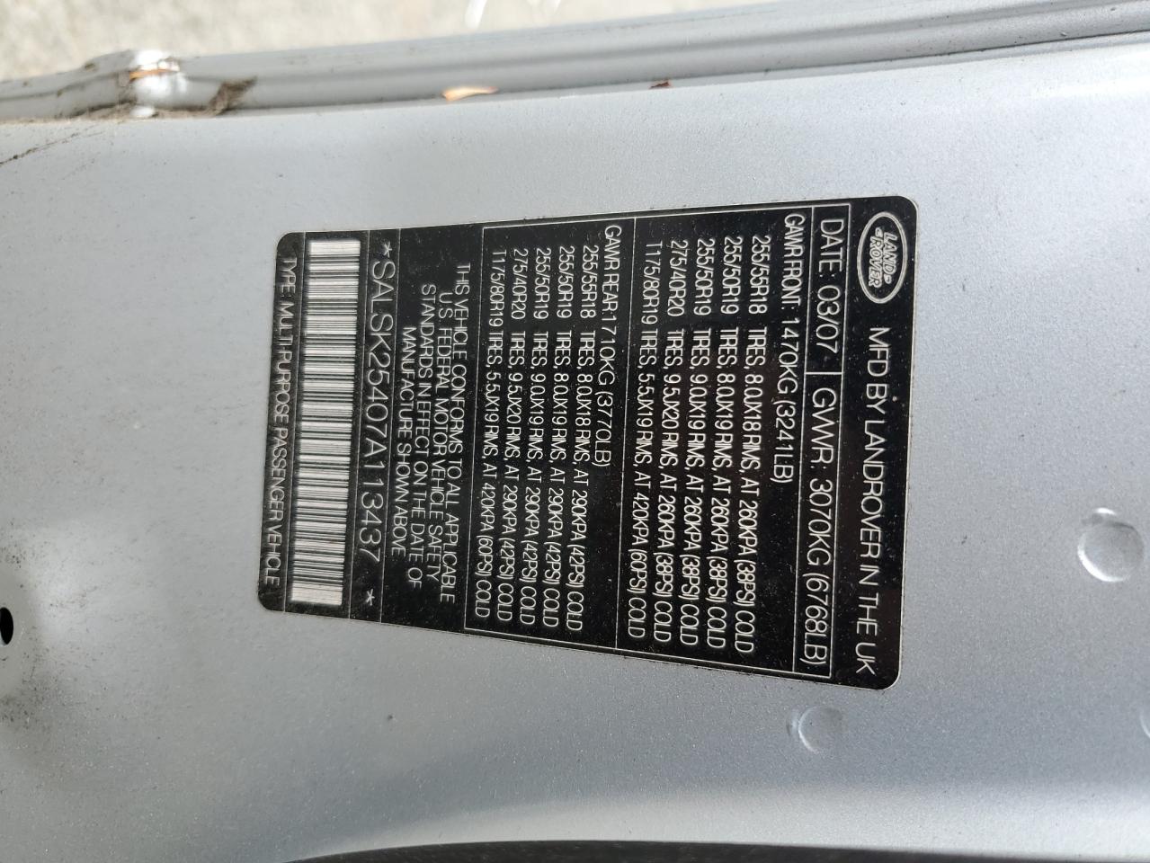 SALSK25407A113437 2007 Land Rover Range Rover Sport Hse