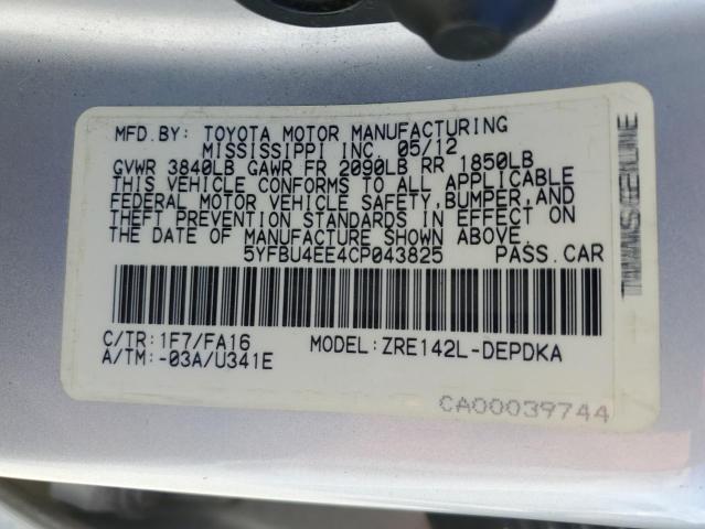 2012 Toyota Corolla Base VIN: 5YFBU4EE4CP043825 Lot: 48517294