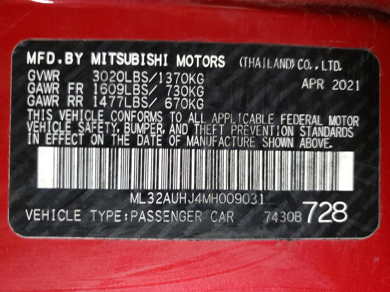 ML32AUHJ4MH009031 2021 Mitsubishi Mirage Es