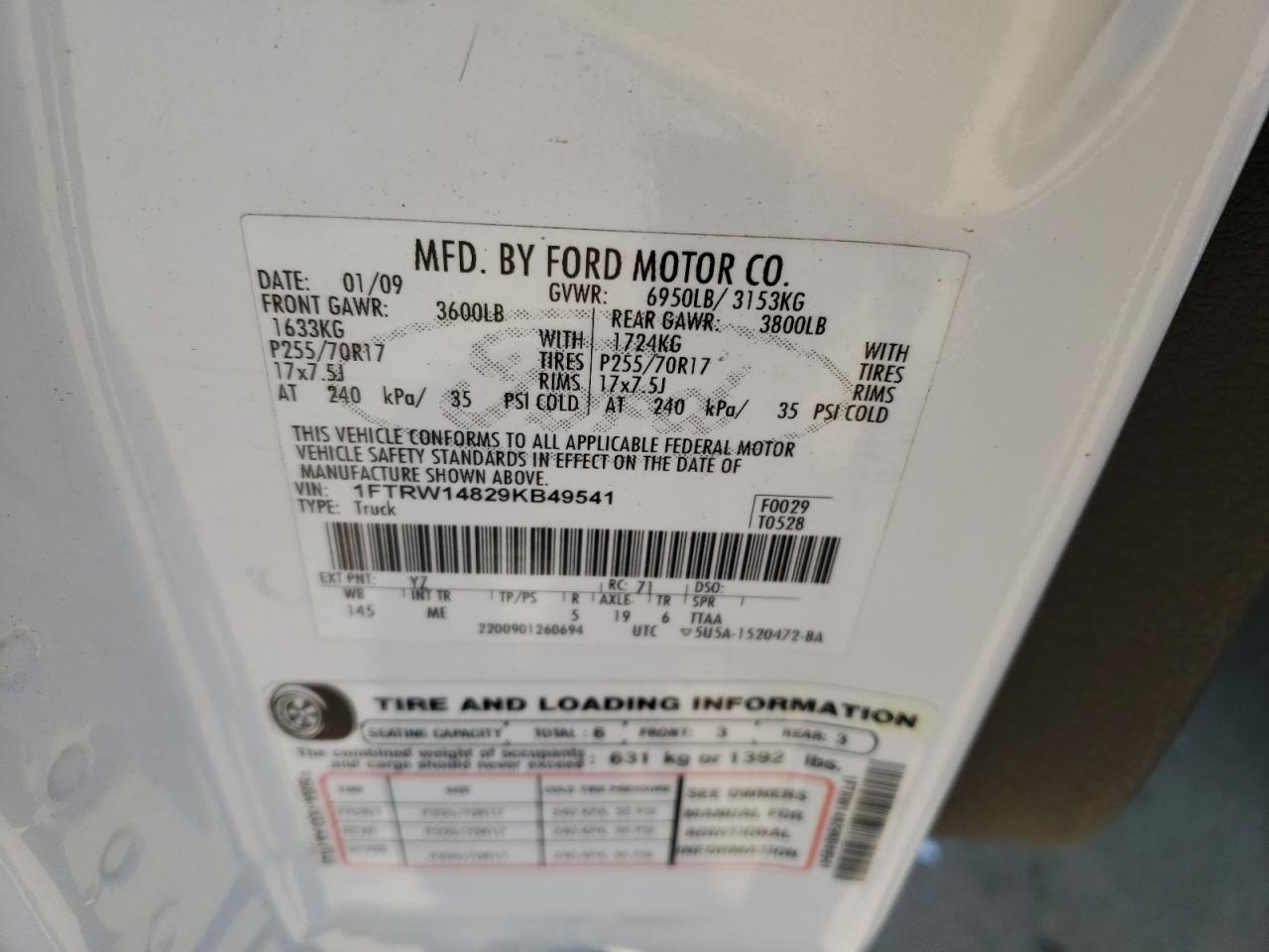 1FTRW14829KB49541 2009 Ford F150 Supercrew