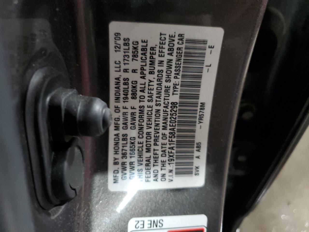 19XFA1F58AE025298 2010 Honda Civic Lx
