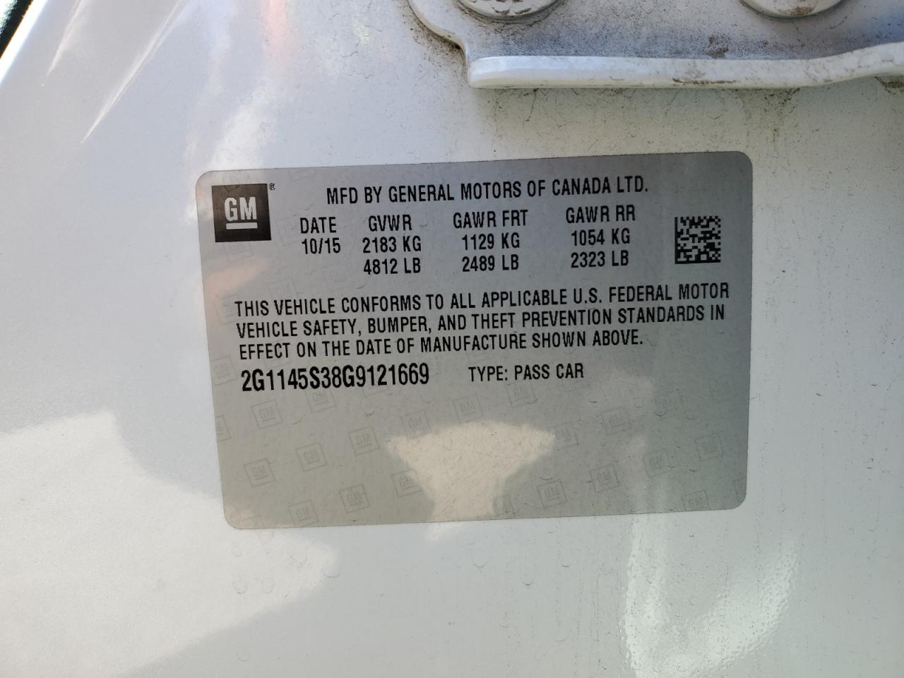 2G1145S38G9121669 CHEVROLET IMPALA 2016