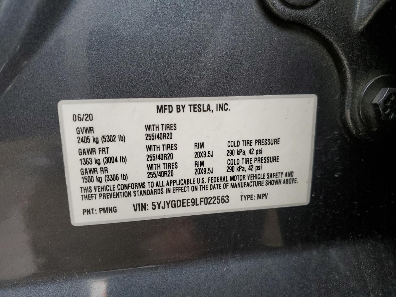 5YJYGDEE9LF022563 2020 Tesla Model Y