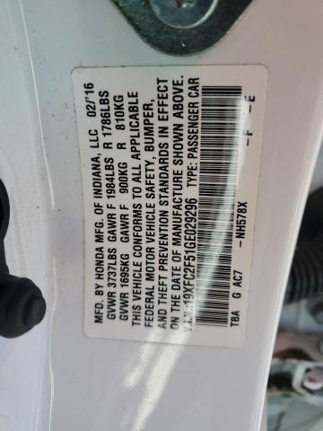 2016 HONDA CIVIC - 19XFC2F51GE029296