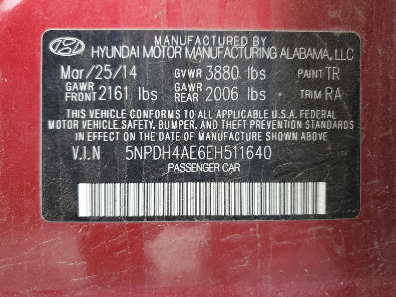 5NPDH4AE6EH511640 2014 Hyundai Elantra Se