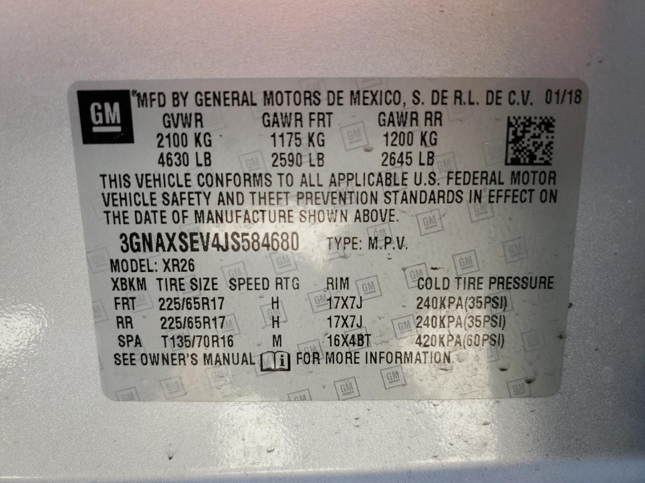 3GNAXSEV4JS584680 2018 Chevrolet Equinox Lt